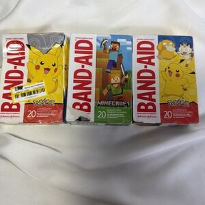 3 Boxes Of Band-Aid Pokémon & Minecraft  Bandages 20 count Each Assorted Sizes
